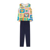 Conjunto Infantil Menina Em Cotton, Regata Frutas E Legging Azul Marinho Conjunto Infantil Menina Em Cotton, Regata Frutas E Legging Azul Marinho