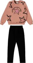 Conjunto Infantil Menina em Moletom Flanelado Estrelas Malwee Rosa/Preto-Tamanho 4
