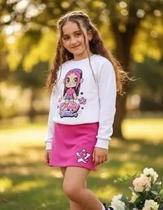 Conjunto Infantil Menina Emilly Vick Blusa manga longa e Short Saia