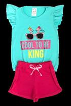 Conjunto Infantil Menina Flamingo Ombro Com Babadinho/Elastico Na Cintura Shorts Moletinho