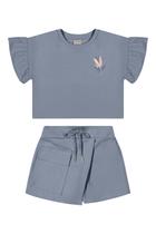 Conjunto Infantil Menina Flor Bordado Colorittá Azul 8