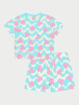 Conjunto Infantil Menina Heart Shapes Azul Abrange