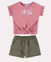 Conjunto Infantil Menina Hey Blusa em Meia Malha Shorts em Moletom com Brilho - Malwee Kids Conjunto Infantil Menina Hey Blusa em Meia Malha Shorts em Moletom com Brilho - Malwee Kids