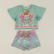 Conjunto Infantil Menina Infanti Blusa e Shorts Borboletas Floral Moda Premium Conjunto Infantil Menina Infanti Blusa e Shorts Borboletas Floral Moda Premium