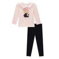 Conjunto Infantil Menina Inverno Bata em Cotton e Legging Canelado Rosa - Kukiê Conjunto Infantil Menina Inverno Bata em Cotton e Legging Canelado Rosa - Kukiê