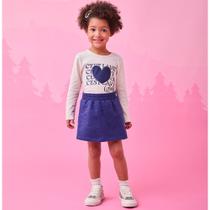 Conjunto Infantil Menina Inverno Blusa Estampa Coração e Shorts Saia Off White/Roxo - Momi