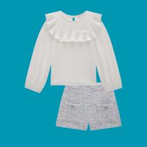 Conjunto Infantil Menina Inverno Blusa Malha Wave e Shorts Malha Tweed Brilho Rosa - Kukiê Conjunto Infantil Menina Inverno Blusa Malha Wave e Shorts Malha Tweed Brilho Rosa - Kukiê