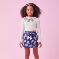 Conjunto Infantil Menina Inverno Blusa Manga Longa e Shorts Saia em Algodão - Momi