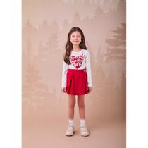 Conjunto Infantil Menina Inverno Blusa Manga Longa em Algodão e Shorts Saia Veludo - Momi