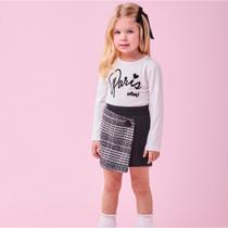Conjunto Infantil Menina Inverno Blusa Manga Longa Estampa Paris e Shorts Saia - Momi