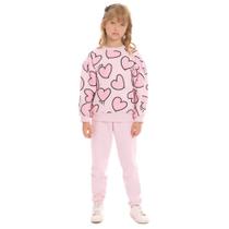 Conjunto Infantil Menina Inverno Casaco E Calça Moletom Peluciado Corações - By Gus