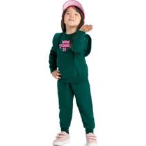 Conjunto Infantil Menina Inverno Casaco E Calça Moletom Verde Flowers - Angerô Conjunto Infantil Menina Inverno Casaco E Calça Moletom Verde Flowers - Angerô