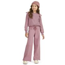 Conjunto Infantil Menina Inverno Casaco E Calça Wide Legging Moletom Tricô Rosa Envelhecido - Angerô