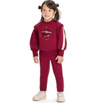 Conjunto Infantil Menina Inverno Casaco Em Moletom Peluciado E Legging Em Cotton Coração - Angerô