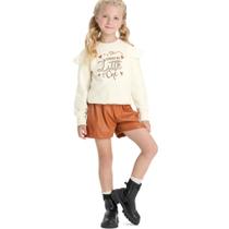 Conjunto Infantil Menina Inverno Casaco Moletom E Short PU Tam 6 a 12 - Angerô