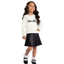 Conjunto Infantil Menina Inverno Casaco Moletom Peluciado e Saia Cirrê - Milon