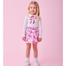 Conjunto Infantil Menina Inverno de Inverno Blusa e Shorts Off White/Rosa - Momi