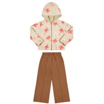 Conjunto Infantil Menina Inverno Jaqueta Reversível Corta Vento Com Pêlo Fleece E Calça Flaire Moletom Tricô - Angerô T
