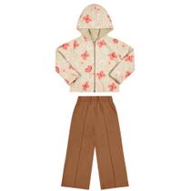 Conjunto Infantil Menina Inverno Jaqueta Reversível Corta Vento Com Pêlo Fleece E Calça Flaire Moletom Tricô - Angerô