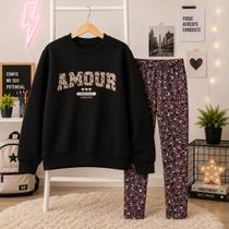 Conjunto Infantil menina Inverno Moletom Com Legging Cor:PretoTamanho:4 Conjunto Infantil menina Inverno Moletom Com Legging Cor:PretoTamanho:4