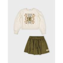 Conjunto Infantil Menina Inverno Momi Blusa em Moletom e Saia em Suede