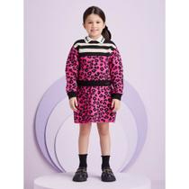 conjunto infantil menina inverno Momi Casaco e Saia em Tricot Estampa Animal Print