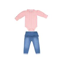 Conjunto Infantil Menina Jeans Body Flowers