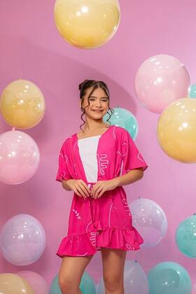 Conjunto Infantil Menina Kimono + Regata e Shorts Marias - Rosa Pink - 10 Conjunto Infantil Menina Kimono + Regata e Shorts Marias - Rosa Pink - 10