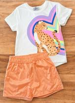 Conjunto Infantil Menina Kukie blusa e shorts em nylon 86036 Conjunto Infantil Menina Kukie blusa e shorts em nylon 86036