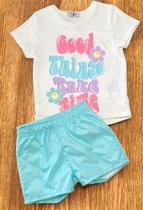 Conjunto Infantil Menina Kukie blusa e shorts em nylon 86038 Conjunto Infantil Menina Kukie blusa e shorts em nylon 86038
