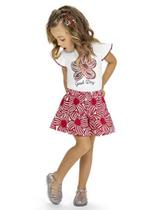 Conjunto Infantil Menina Kyly Blusa Bordada e Saia Com Short Embutido