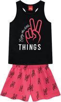 Conjunto Infantil Menina Kyly Blusa Manga Curta Preta Things Short Rosa Meia Malha Primavera Conjunto Infantil Menina Kyly Blusa Manga Curta Preta Things Short Rosa Meia Malha Primavera