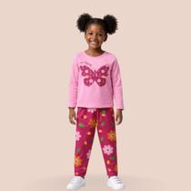 Conjunto Infantil Menina Kyly Manga Longa Meia Estação Blusa + Calça Legging Algodão Confortável COR:ROSATAMANHO:G