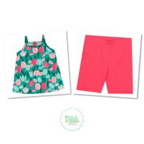 Conjunto Infantil Menina Kyly Regata Algodão Ciclista Cotton Verde/Rosa