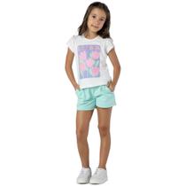 Conjunto Infantil Menina Love Is Bloom Algodão Verde Água