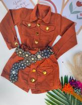 Conjunto Infantil Menina LUXO Short Saia +JaquetaJeans Conjunto Infantil Menina LUXO Short Saia +JaquetaJeans