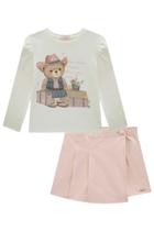 Conjunto Infantil Menina Meia Estação Kukiê Blusa Manga Longa E Short-Saia K17