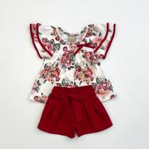 Conjunto Infantil Menina Milon Blusa Off E Shorts Vermelho Milon Natal Moda Kids Conjunto Infantil Menina Milon Blusa Off E Shorts Vermelho Milon Natal Moda Kids
