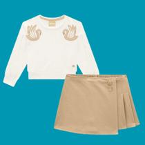Conjunto Infantil Menina Milon Casaco Moletom Sem Felpa e Shorts Saia Gorgurinho