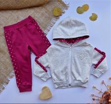 Conjunto Infantil Menina Milon Moletom Poá Inverno com Capuz