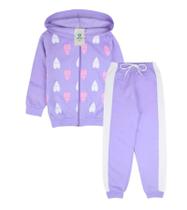 Conjunto Infantil Menina Moletom com Capuz Zíper Corações Lilás Tam.3