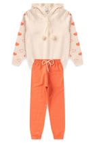 Conjunto Infantil Menina Moletom - Corações Pompom - Off White e Salmão