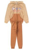 Conjunto Infantil Menina Moletom - Cute Game Start - Bege e Marrom