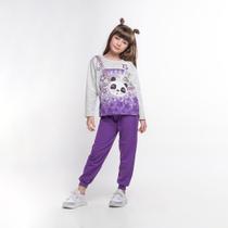 Conjunto Infantil Menina Moletom Panda Cinza