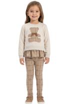 Conjunto Infantil Menina Moletom Xadrez Ursinho Strass Legging Inverno Kukie