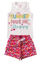 Conjunto Infantil Menina Nadador Summer Make Me Shorts Tactel Estampado