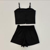 Conjunto Infantil Menina Petit Cherie Preto Cropped com Strass e Shorts Verão Moda Kids