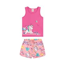 Conjunto Infantil Menina Rosa Unicórnio Short e Regata Elian