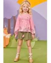 Conjunto Infantil Menina Rosa/Verde Alecrim Bata/Short Kukiê Conjunto Infantil Menina Rosa/Verde Alecrim Bata/Short Kukiê