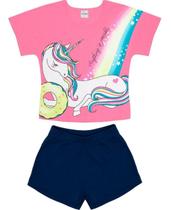 Conjunto Infantil Menina Roupa Bermuda Short Camiseta Verão Conjunto Infantil Menina Roupa Bermuda Short Camiseta Verão
